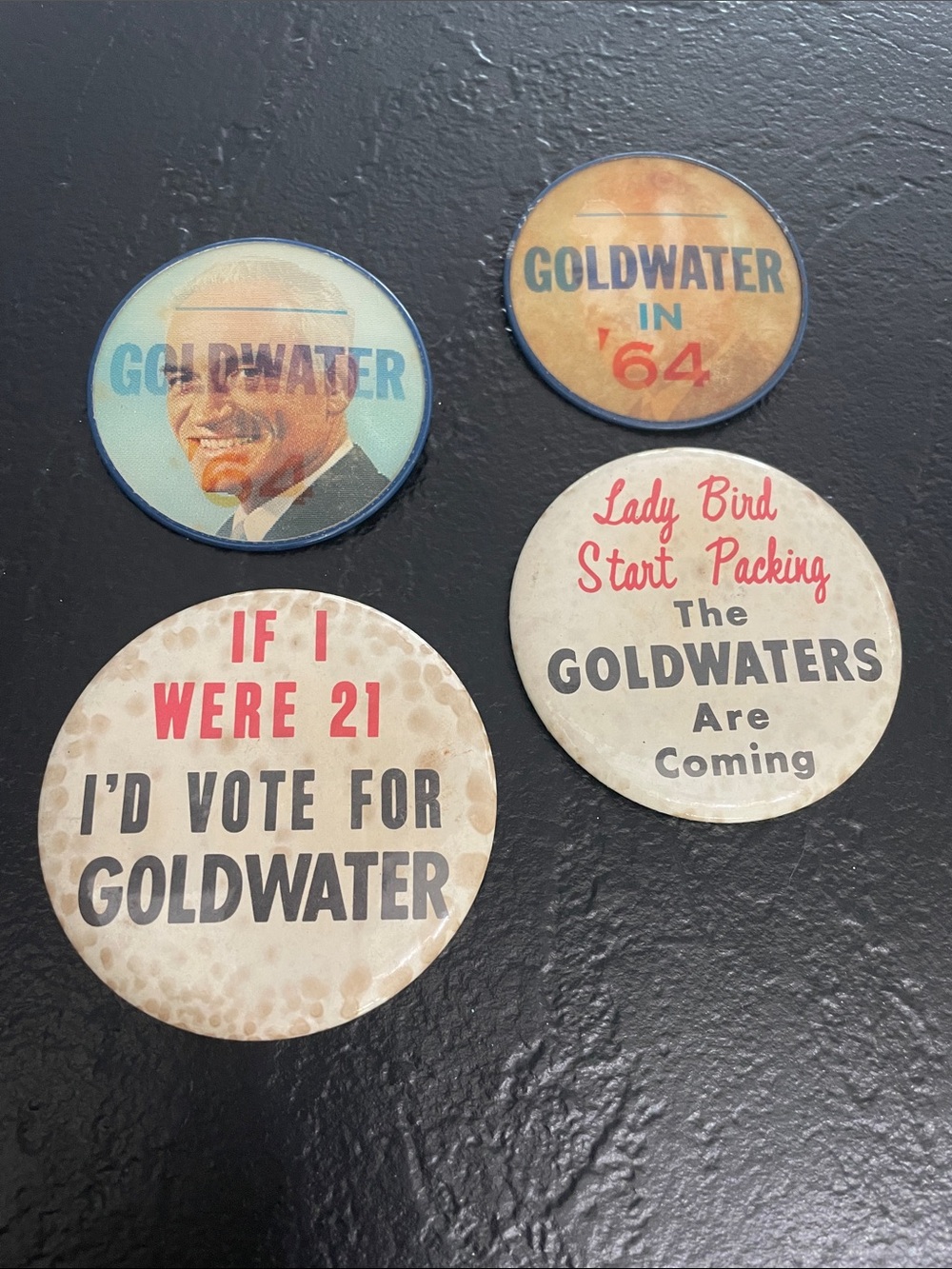 Goldwater 1964 President Campaign Pinback Button Lot -Red, Blue, Cream set of 4